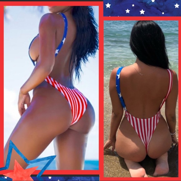 USA Proud ~ One-Piece Backless Thong Style Suit - Picture 2 of 7